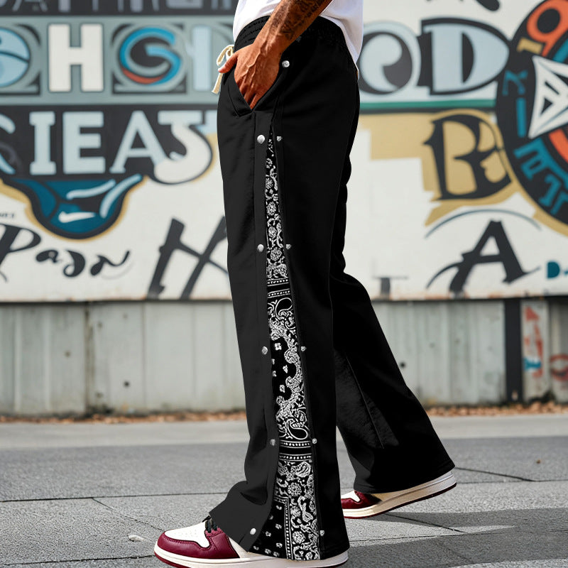 Herren nan weit geschnittene Snap-Front Jogginghose mit Paisley-Seiteneinsatz und elastischem Komfortbund Echo Archiv