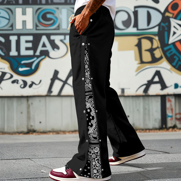 Herren nan weit geschnittene Snap-Front Jogginghose mit Paisley-Seiteneinsatz und elastischem Komfortbund Echo Archiv