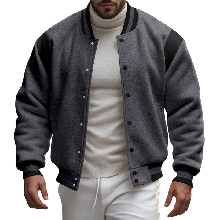 Herren lässige Collegejacke mit kontrastierenden Ärmeln und praktischen Druckknöpfen Echoarchiv