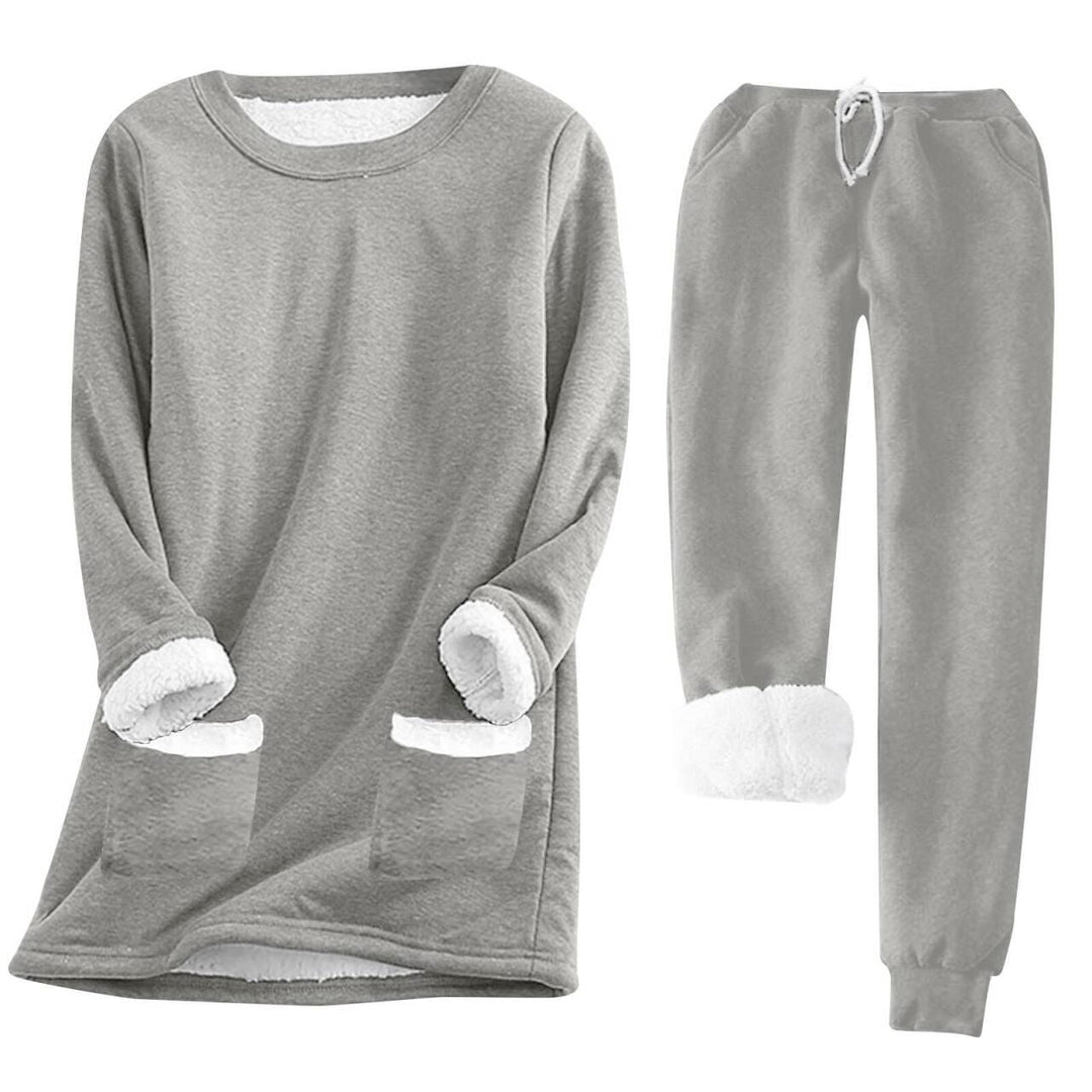 Damen Kuschelige LoungEchoarchivnzug mit Fleece-Innenfutter und praktischen Taschen Echoarchiv