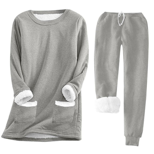 Damen Kuschelige LoungEchoarchivnzug mit Fleece-Innenfutter und praktischen Taschen Echoarchiv