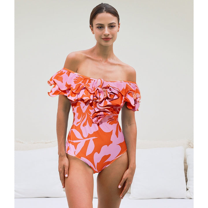 Damen Einteiliger Badeanzug mit eleganten Rüschendetails Echo Archiv