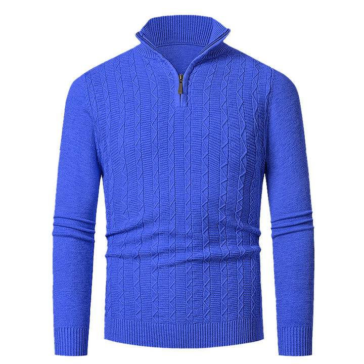 Herren Strickpullover mit hohem Kragen und feinem Zopfdesign Echoarchiv