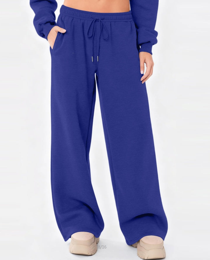 Damen weite Loungehose mit hohem Komfortbund, elastischem Tunnelzug und seitlichen Eingrifftaschen – Avélisse