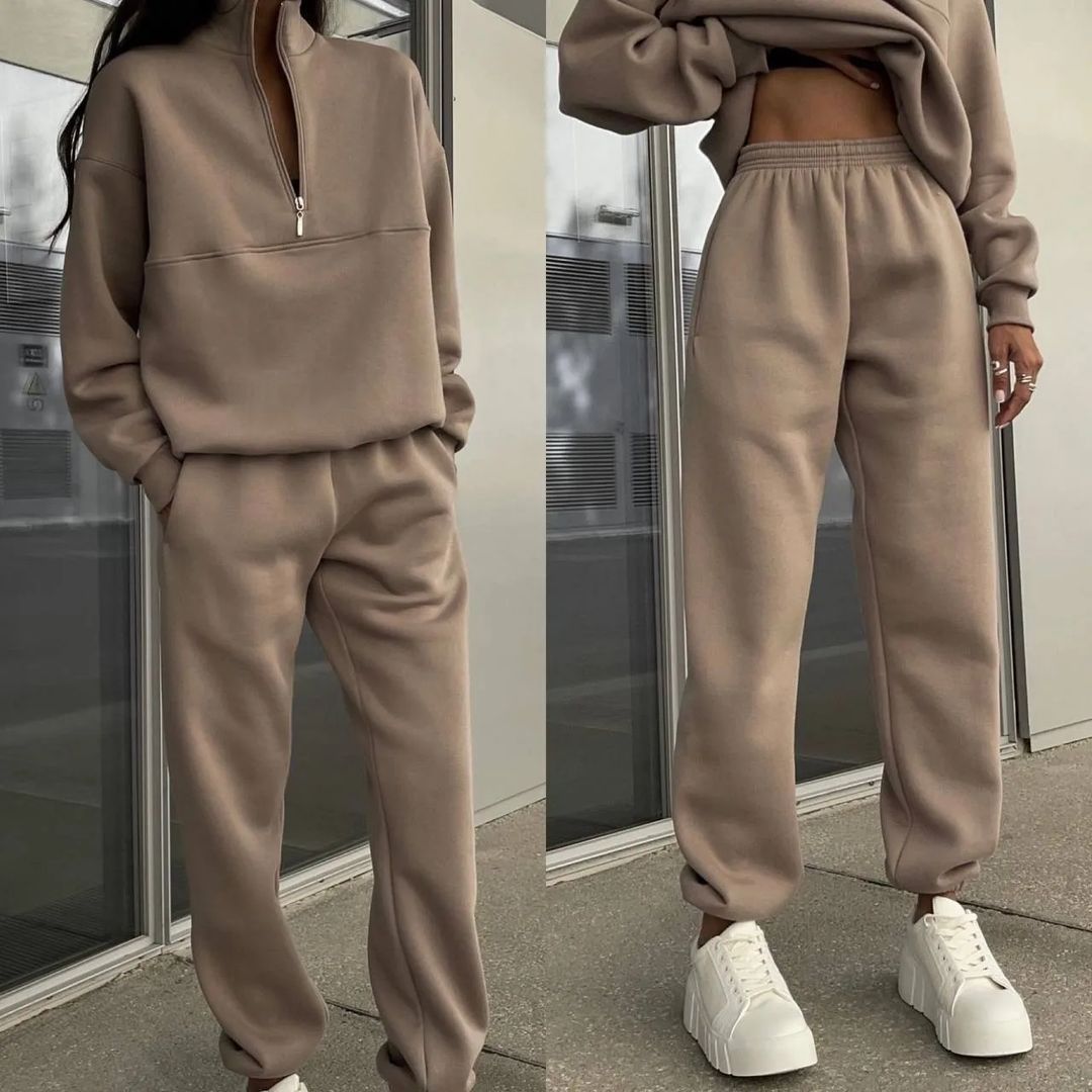 Damen Oversize Half-Zip Sweatshirt mit Stehkragen und weicher Jogginghose – Avérine