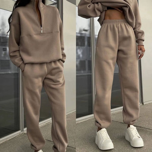 Damen Oversize Half-Zip Sweatshirt mit Stehkragen und weicher Jogginghose – Avérine
