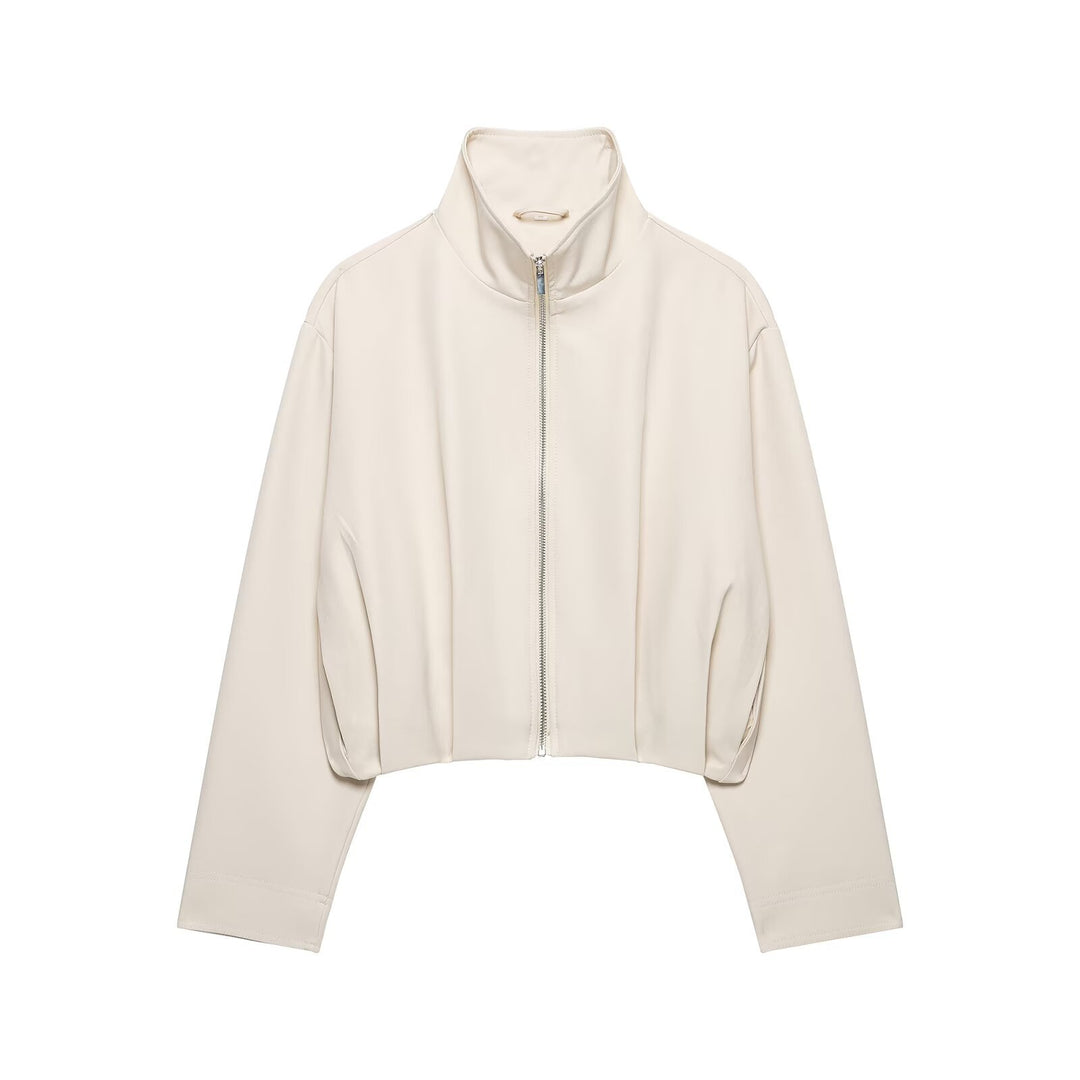 Damen Cropped-Boxy-Jacke mit hohem Stehkragen und durchgehendem Reißverschluss Echoarchiv