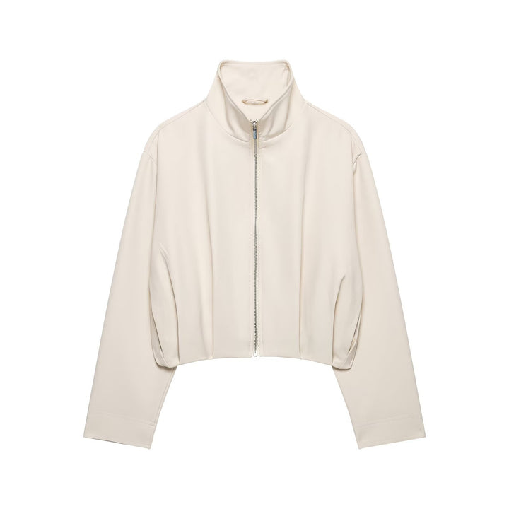 Damen Cropped-Boxy-Jacke mit hohem Stehkragen und durchgehendem Reißverschluss Echoarchiv