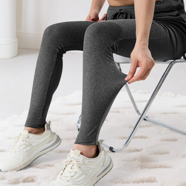 Damen Gerippte High-Waist Lounge-Leggings mit Kordelzug und figurformendem Bund echoarchiv-