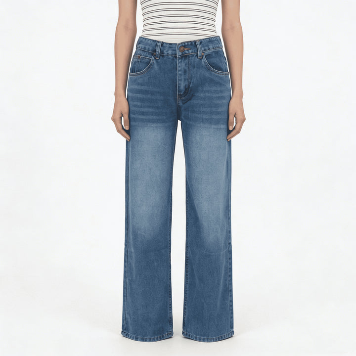 Damen nan hochgeschnittene Weitbein-Jeans mit tonaler Seitennaht und verwaschenem Verlauf Echo Archiv