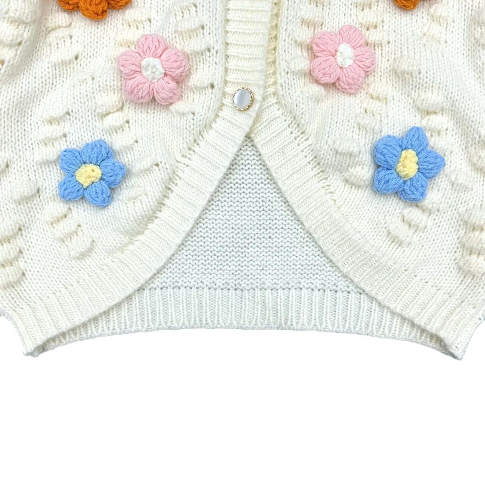 Damen Verspielter Strickpullover mit floralen Applikationen – Mavelle