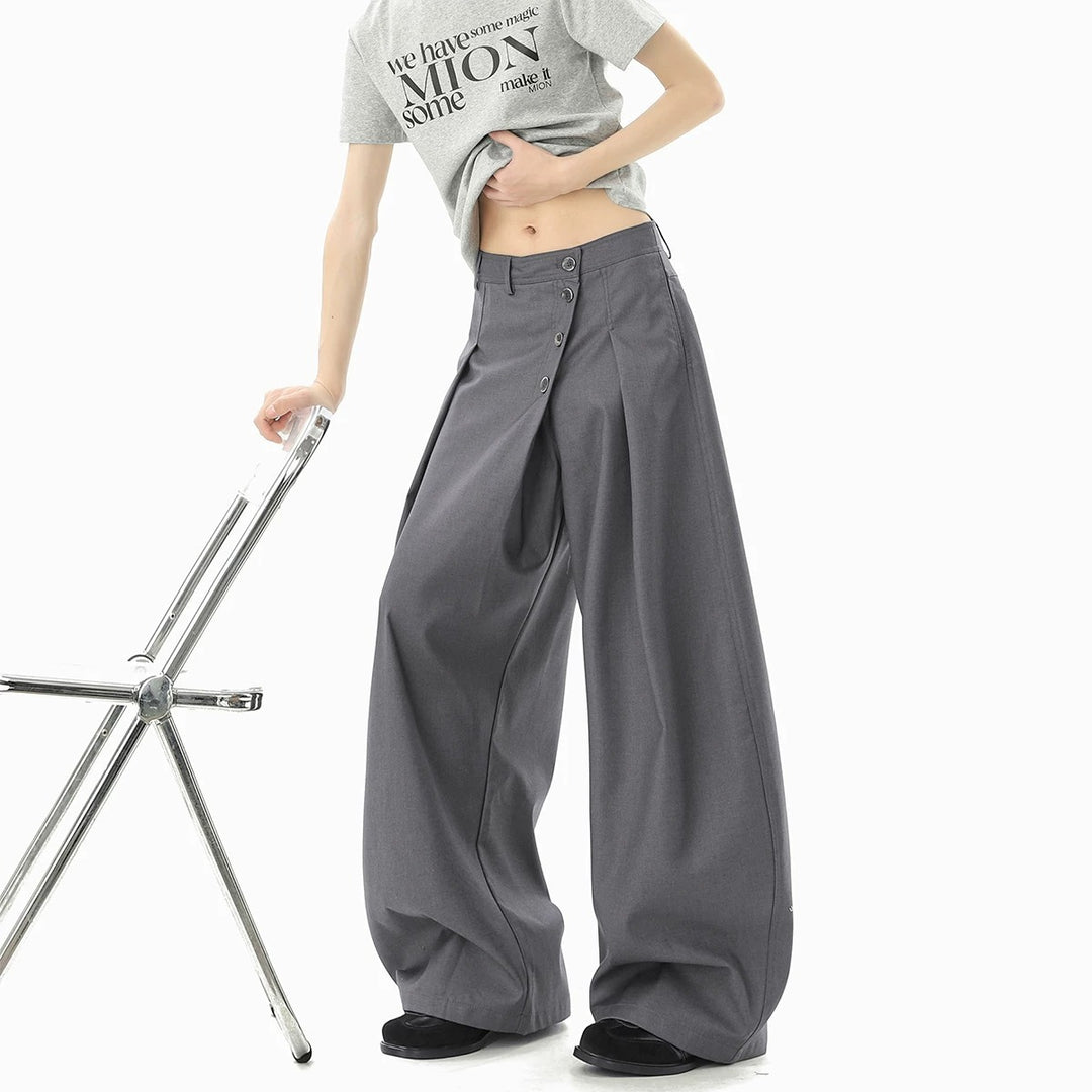 Damen Modische Weitgeschnittene Hose mit Knopfdetails Echoarchiv
