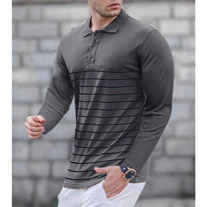 Herren Langarm-Polo-Shirt mit feinem Streifenmuster Echoarchiv