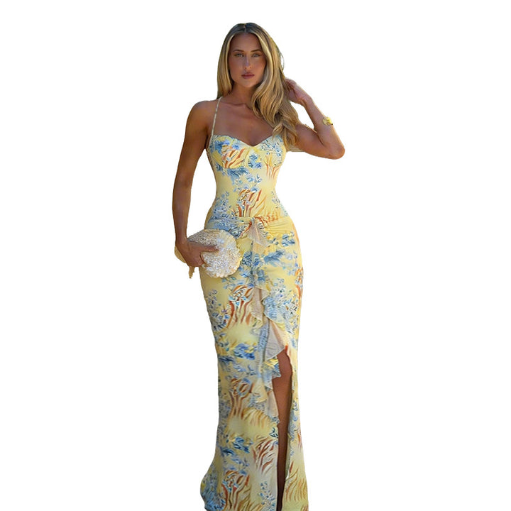 Damen figurbetontes Maxikleid mit floralem Muster und sexy Schlitz Echo Archiv