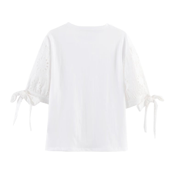Damen T-Shirt mit elegantem Spitzenschnitt und zeitloser Schleifen-Applikation Echo Archiv