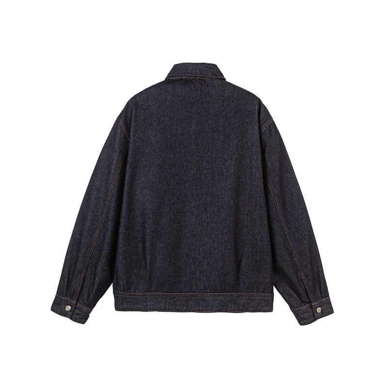 Herren Boxy-Denimjacke mit durchgehendem Reißverschluss, Brust-Reißverschlusstasche und Hemdkragen Echo Archiv
