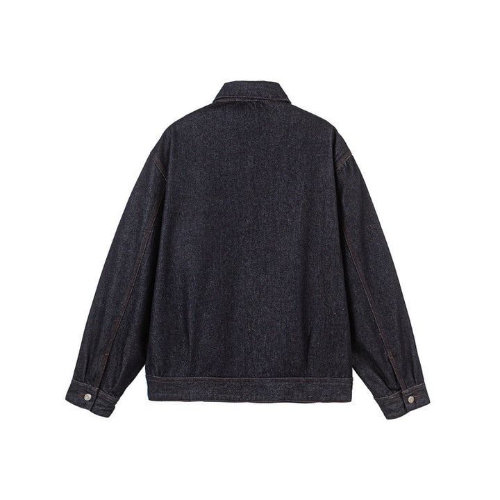 Herren Boxy-Denimjacke mit durchgehendem Reißverschluss, Brust-Reißverschlusstasche und Hemdkragen Echo Archiv