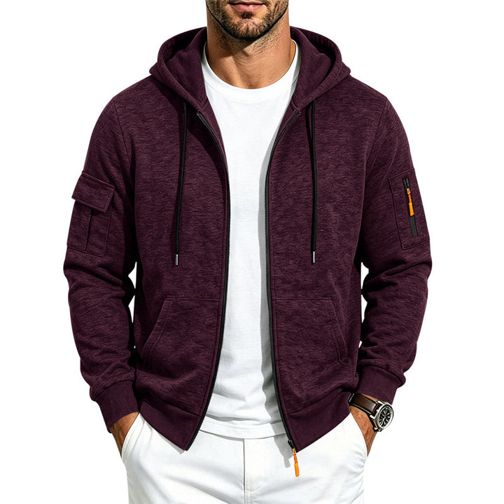 Herren Kapuzen-Sweatjacke mit Reißverschluss und Ärmel-Tasche – Cavarno