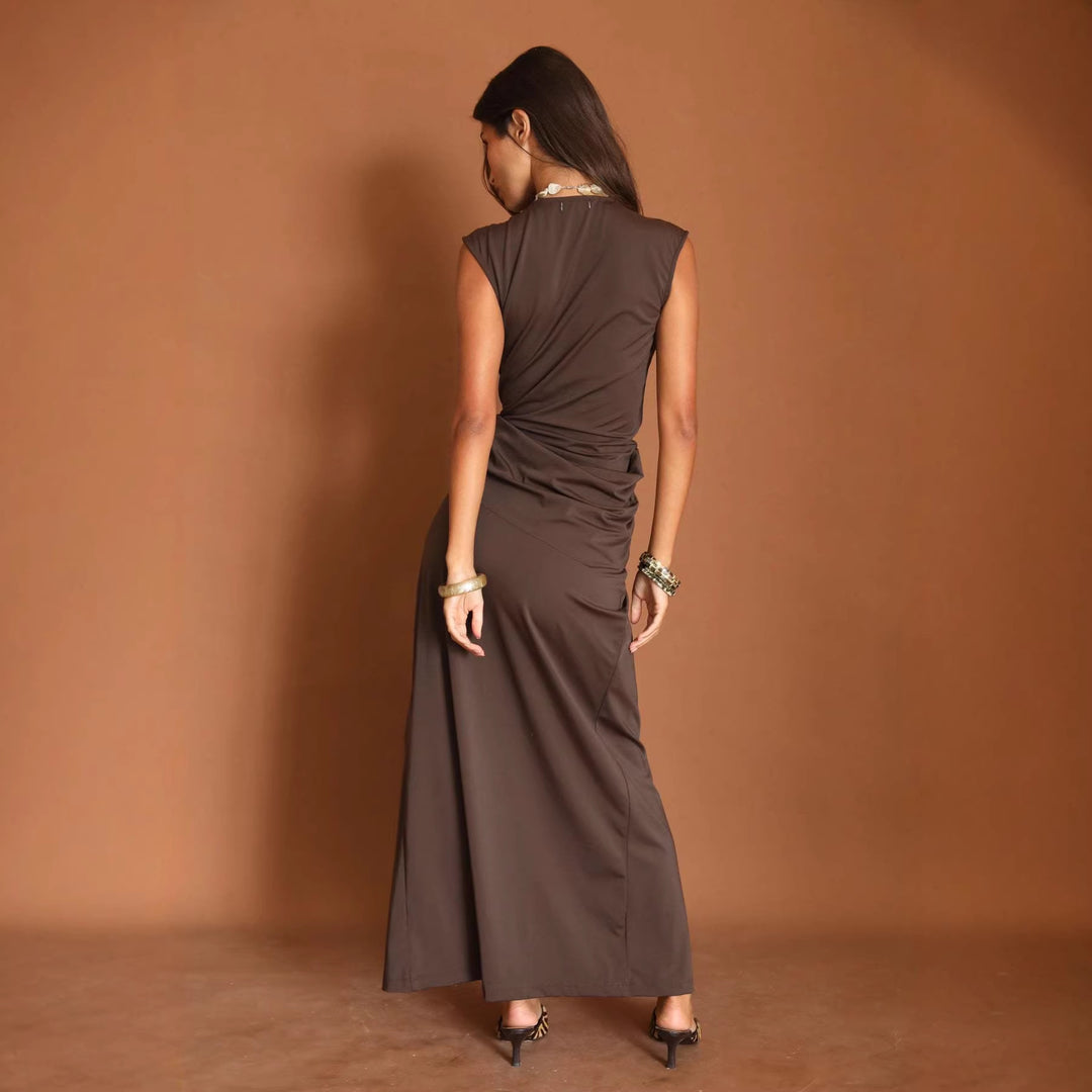 Damen Maxikleid mit tiefem V-Ausschnitt und seitlichem Schlitz Echo Archiv