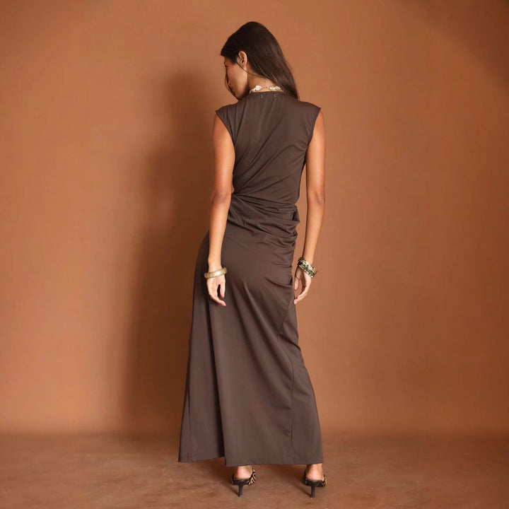 Damen Maxikleid mit tiefem V-Ausschnitt und seitlichem Schlitz Echo Archiv