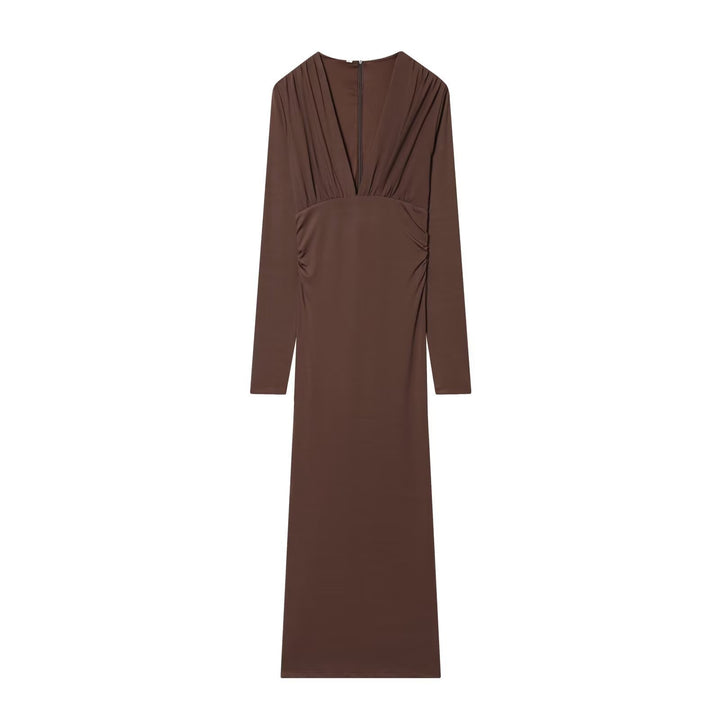 Damen Maxikleid mit tiefem V-Ausschnitt und drapierten Details Echo Archiv