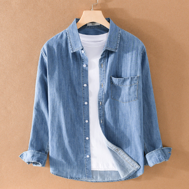 Herren Gewaschenes Denim-Overshirt mit Pattentasche, Relaxed-Fit und weichem Griff Echoarchiv