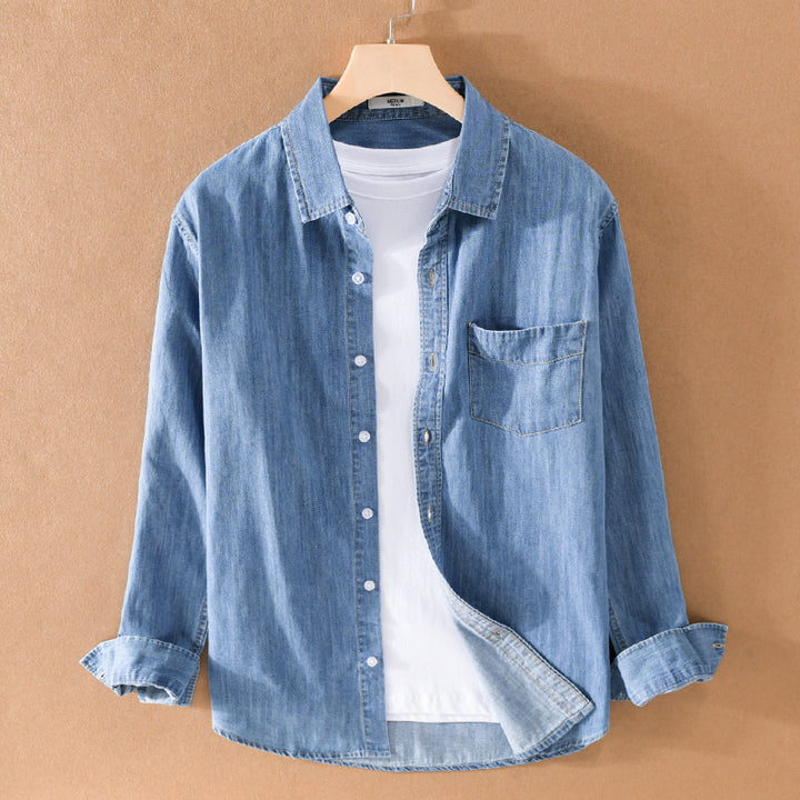 Herren Gewaschenes Denim-Overshirt mit Pattentasche, Relaxed-Fit und weichem Griff Echoarchiv