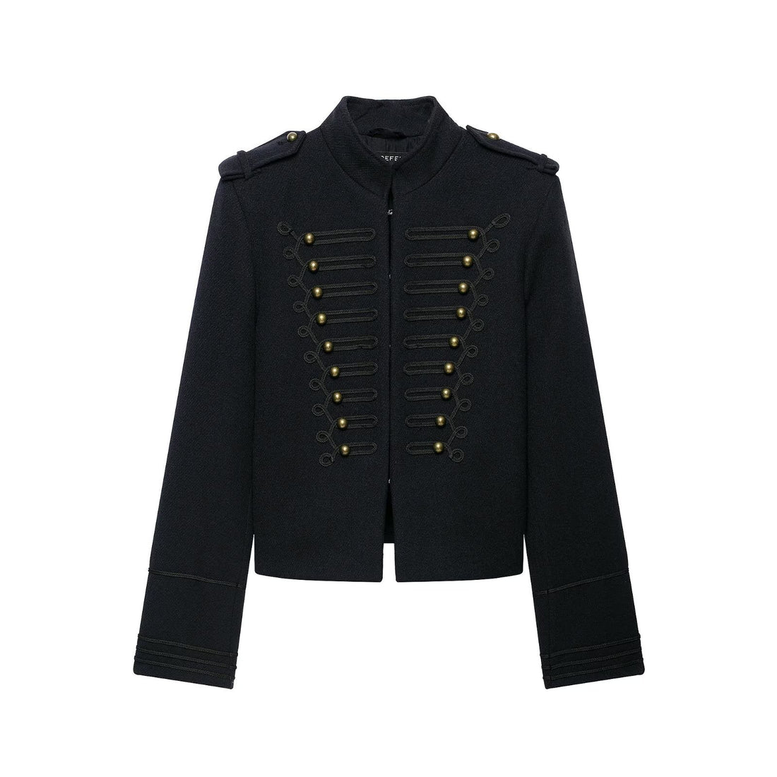 Damen Schmale Militär-inspirierte Kurzjacke mit Kordelverzierung und Messingknöpfen Echoarchiv