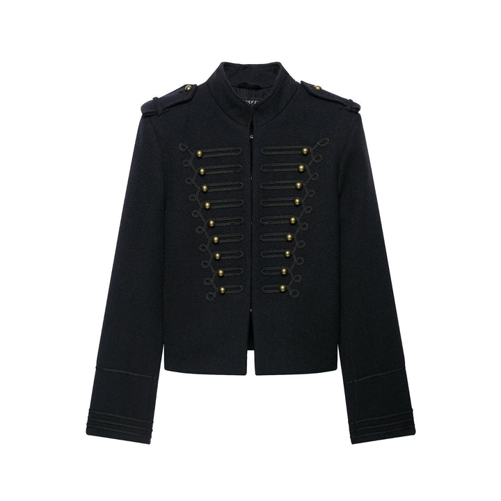 Damen Schmale Militär-inspirierte Kurzjacke mit Kordelverzierung und Messingknöpfen Echoarchiv