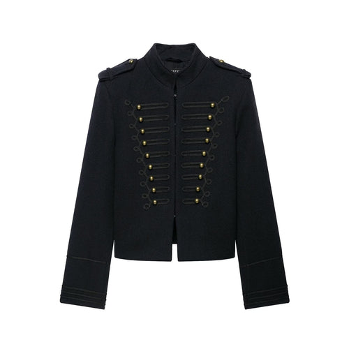 Damen Schmale Militär-inspirierte Kurzjacke mit Kordelverzierung und Messingknöpfen Echoarchiv