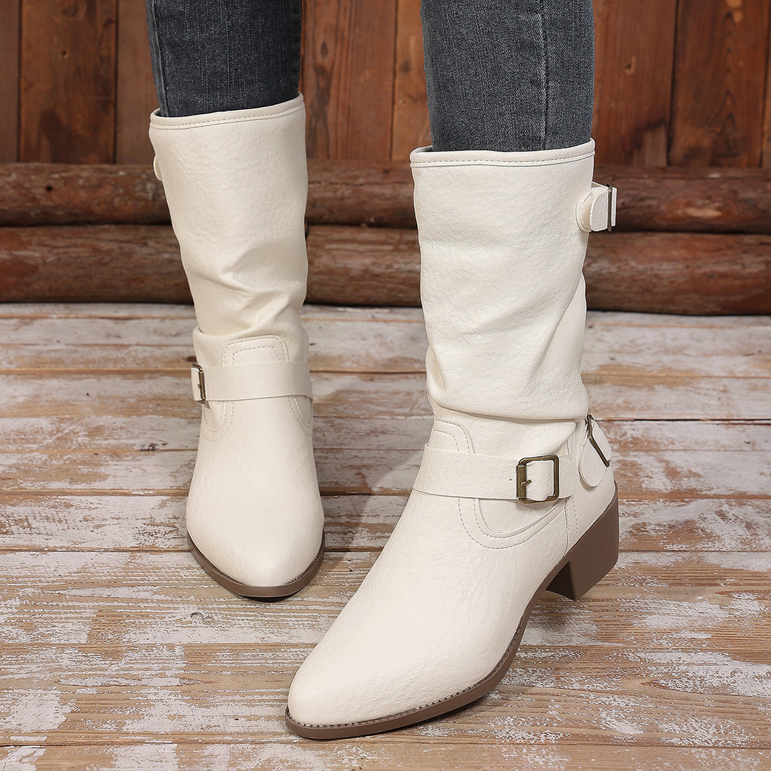 Damen Stiefeletten mit mittelhohem Blockabsatz und lässigem Slouch-Schaft Echo Archiv