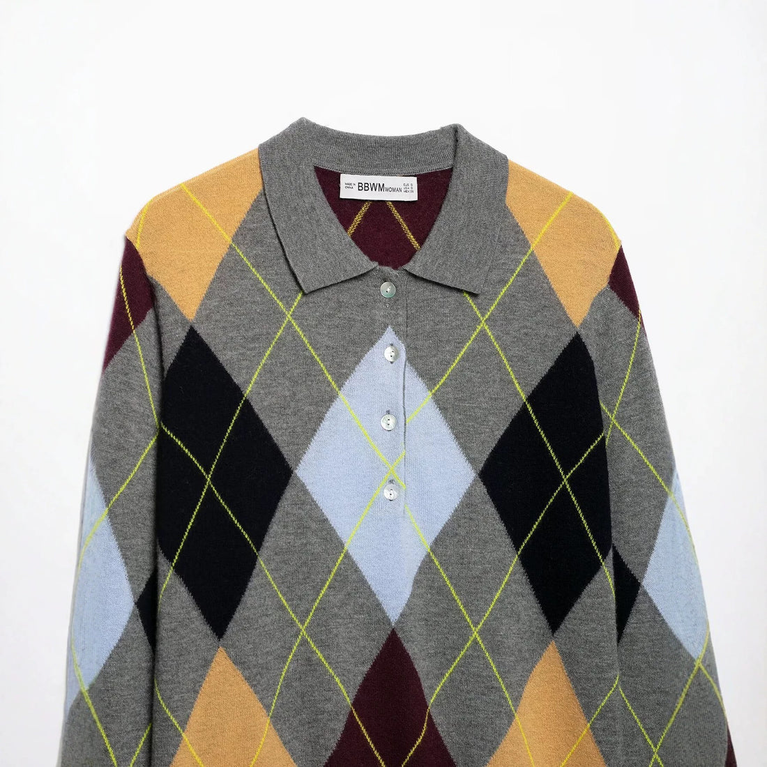 Damen Pullover mit Polokragen und Argyle‑Jacquardmuster Echoarchiv