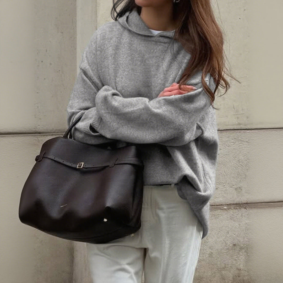 Damen Oversize-Polo-Feinstrickpullover mit umgelegtem Kragen und Raglanärmeln – Mavelle