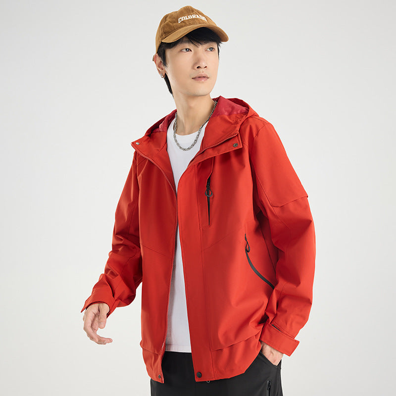 Herren Leichte atmungsaktive zweilagige Regen‑Softshelljacke mit verstellbarer Kapuze und Brusttasche Echoarchiv