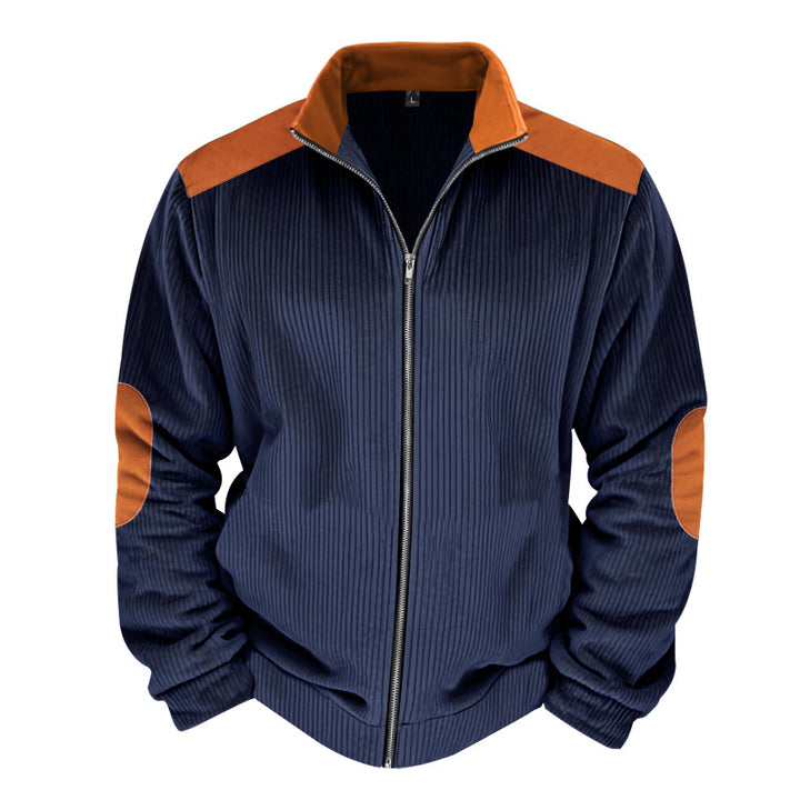 Herren Sportliche Zip-Jacke mit Rippenstruktur und Kontrastärmel Echoarchiv