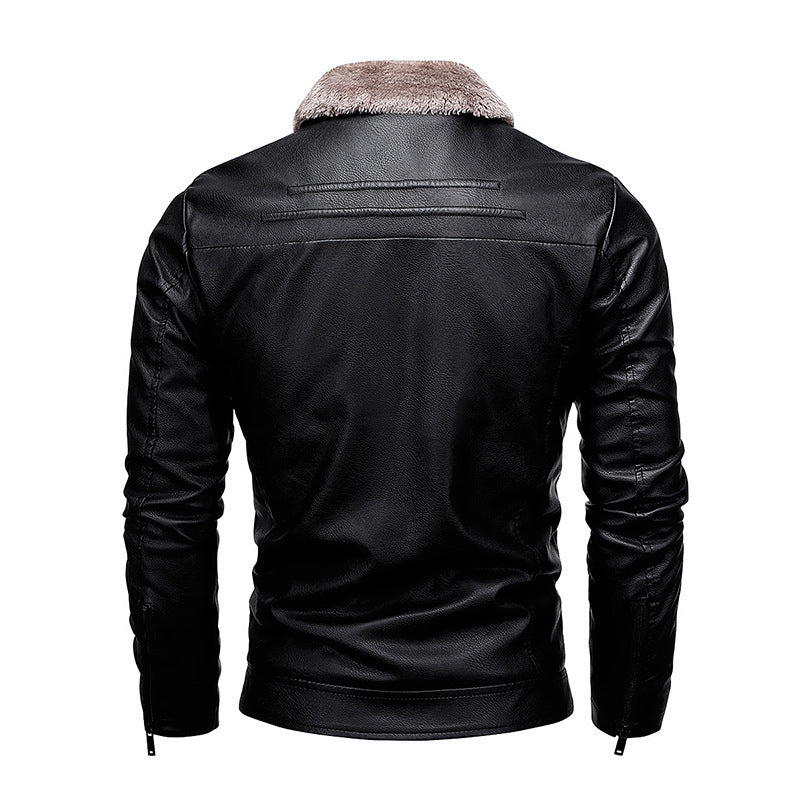 Herren Kunstleder-Pilotblouson mit Teddykragen und windabweisender Außenlage – Taviero