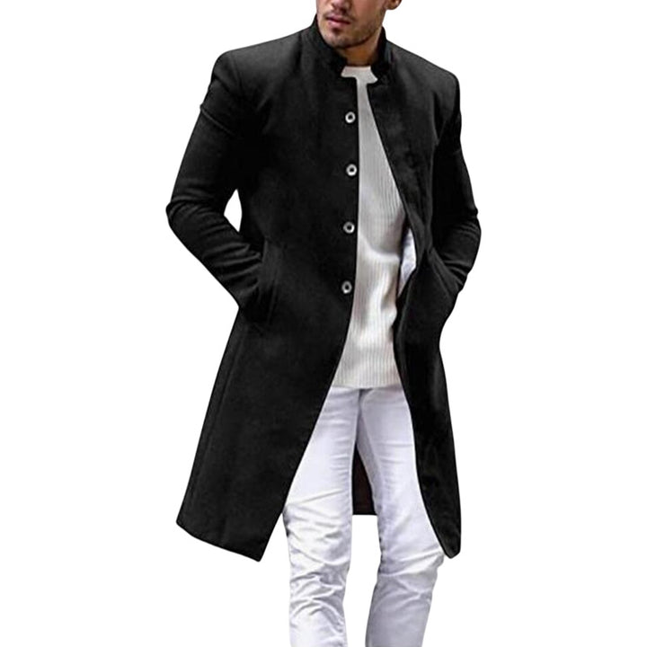 Herren eleganter Langmantel mit schmalem Schnitt und hohen Kragen Echoarchiv