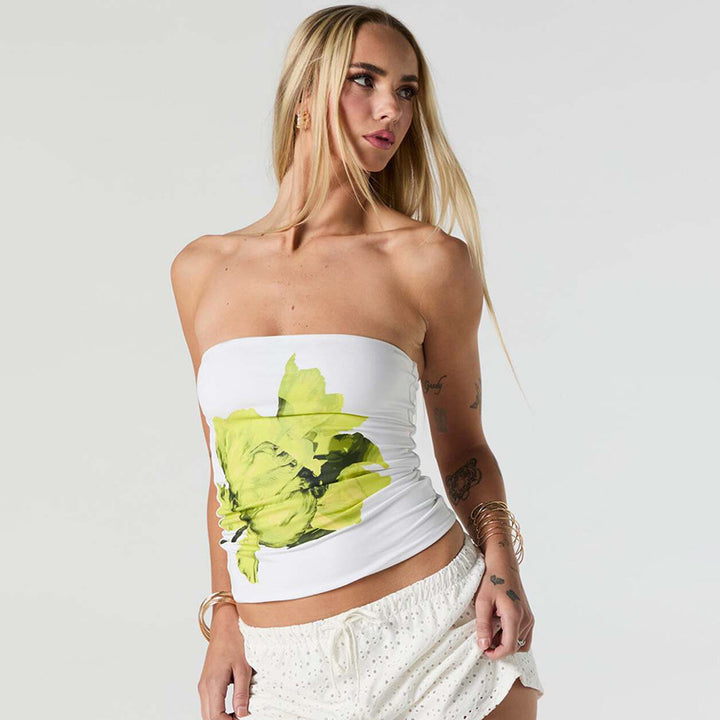 Damen Bandeau-Oberteil mit floralem Design und elastischem Stoff Echo Archiv