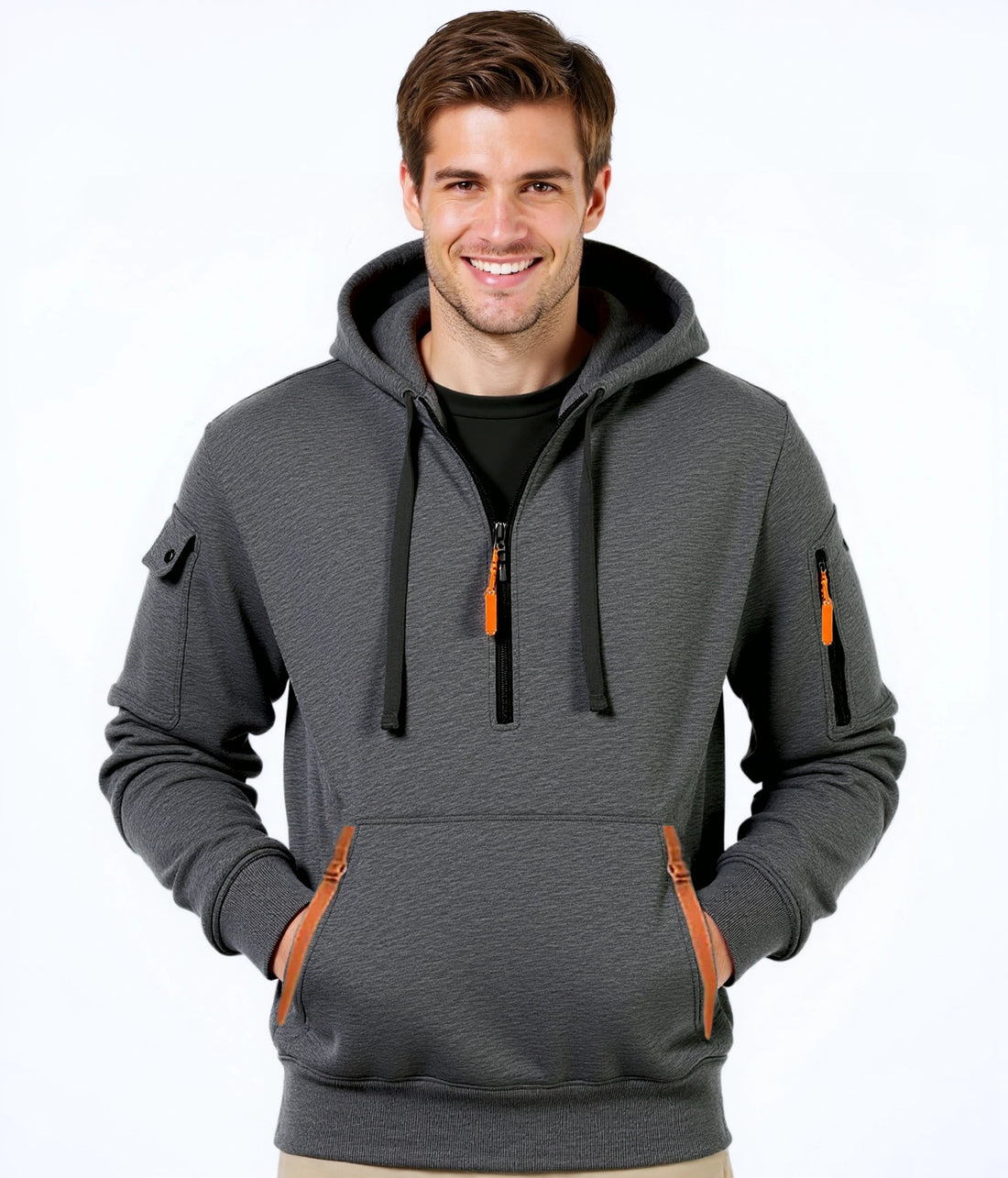 Herren modischer Kapuzenpullover mit innovativer Taschenlösung – Cavarno