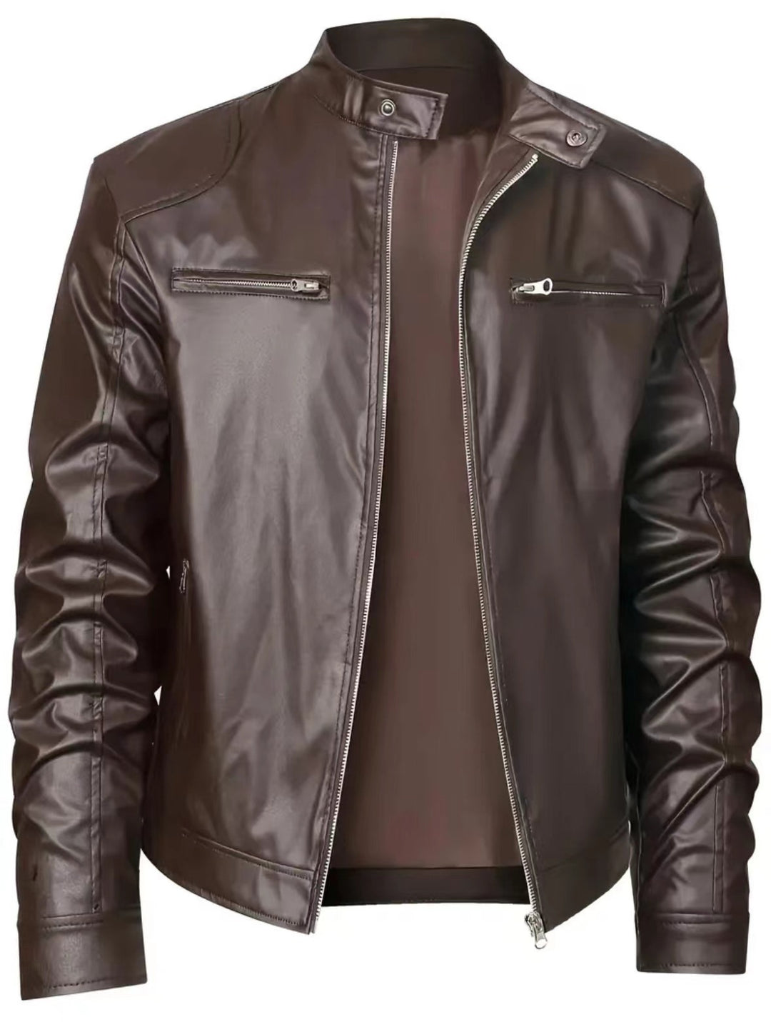 Herren nan schlanke Kunstleder-Bikerjacke mit Stehkragen, durchgehendem Reißverschluss und zwei Brusttaschen Echo Archiv