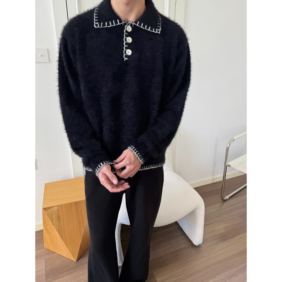 Damen Kuscheliger Grobstrickpullover mit Polokragen Echoarchiv