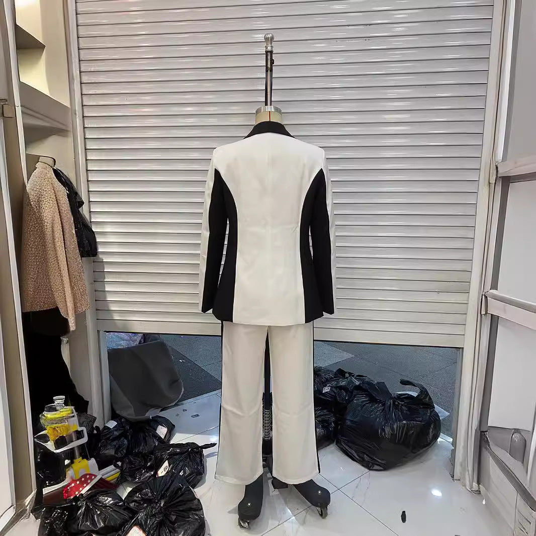 Damen elegante Zweiteiler-Blazer mit kontrastierenden Seitenbahnen und taillierter Bundfaltenhose – Valéne