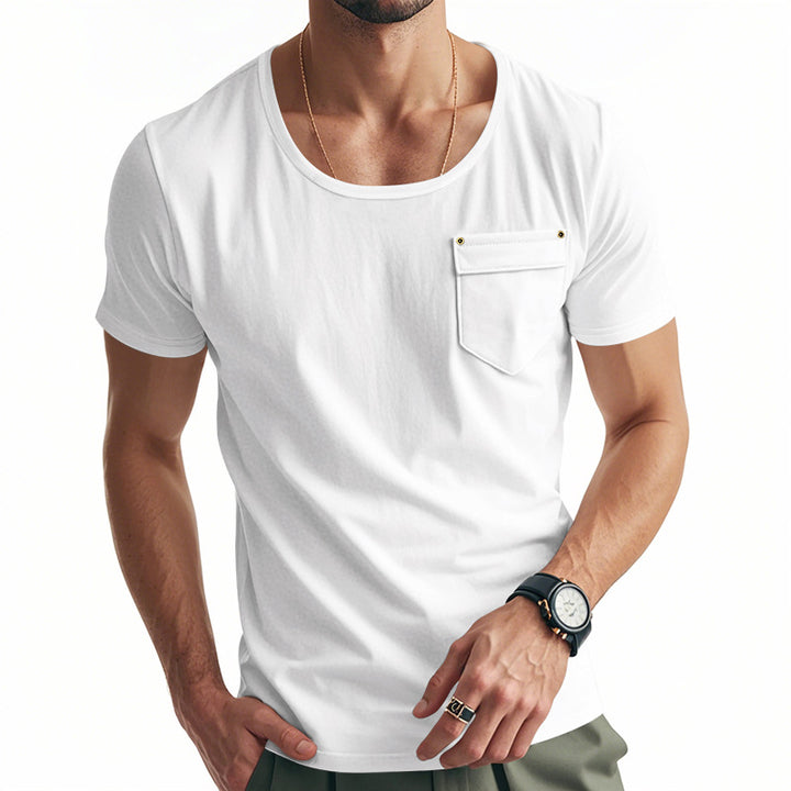 Herren Basic V-Ausschnitt T-Shirt mit Brusttasche Echoarchiv