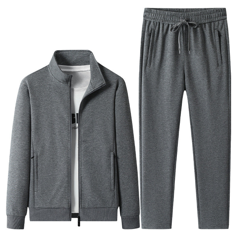 Herren Freizeit-Trainingsanzug Set mit Stehkragen Reißverschlussjacke und Jogginghose aus French Terry – Marzano