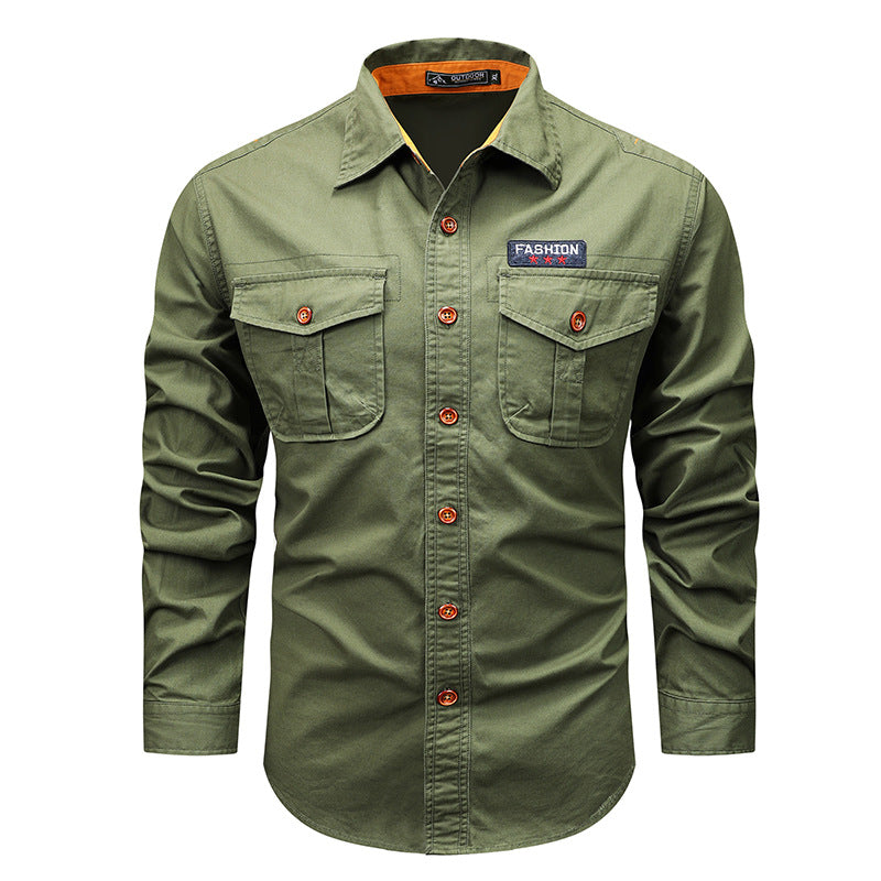 Men's utility long-sleeve cotton work shirt with dual chest pockets – Arvello