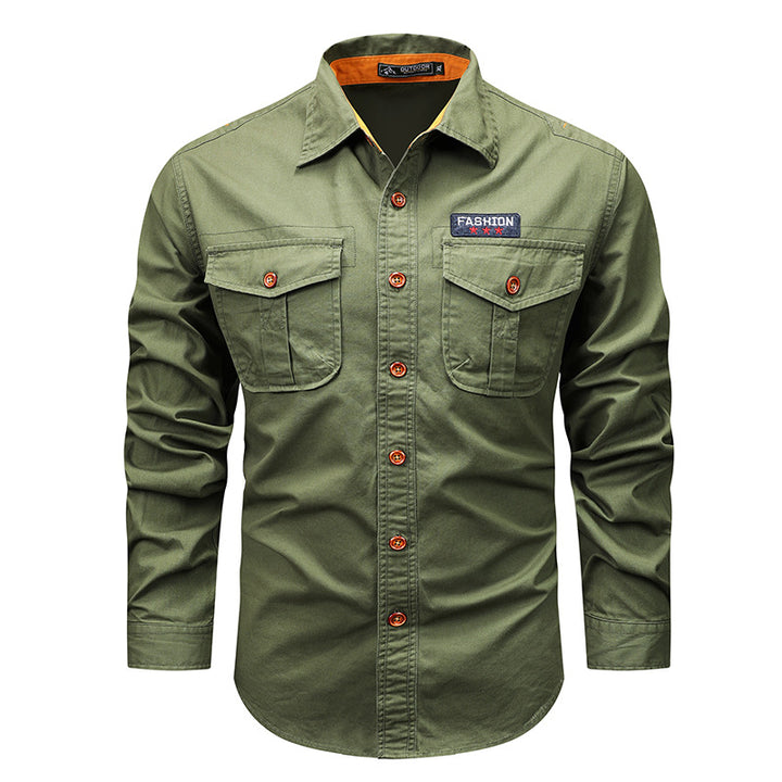Men's utility long-sleeve cotton work shirt with dual chest pockets – Arvello
