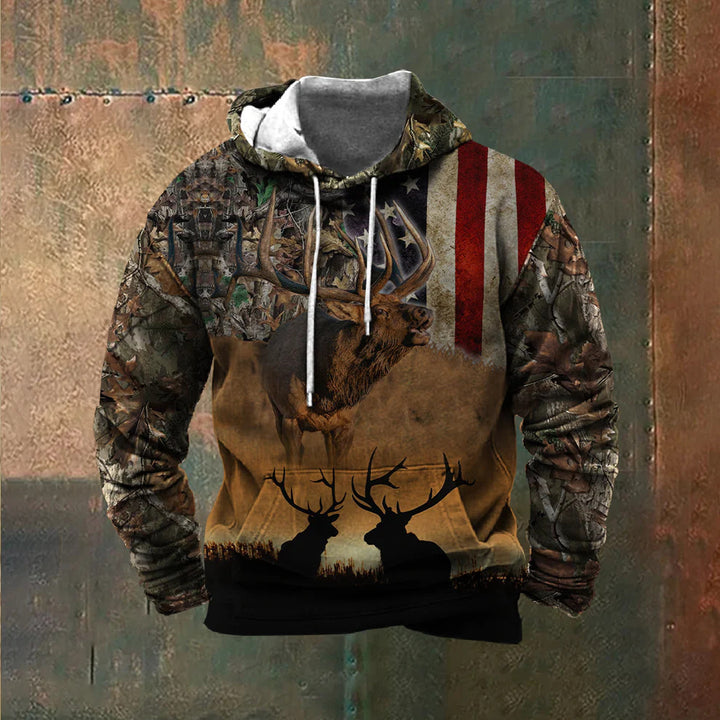 Herren Kapuzenpullover mit beeindruckendem Wildtier-Druck und patriotischen Akzenten Echoarchiv