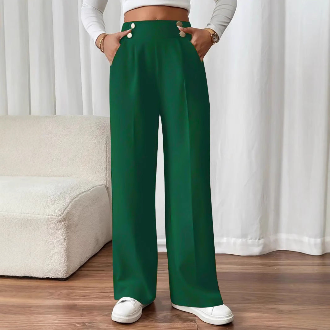 Damen Hochtaillierte Palazzo-Hose mit Zierknopfleiste, Bügelfalte und Eingrifftaschen – Avélisse