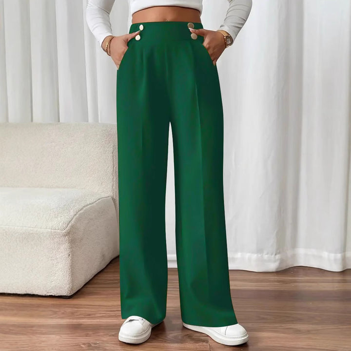 Damen Hochtaillierte Palazzo-Hose mit Zierknopfleiste, Bügelfalte und Eingrifftaschen – Avélisse