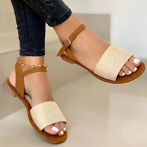 Damen nan flache Sandalette mit breiter Strassbandage und verstellbarem Knöchelriemen Echo Archiv